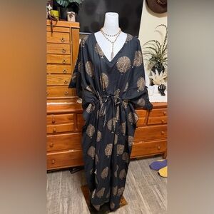 Black and Gold Patterned Kaftan Dress